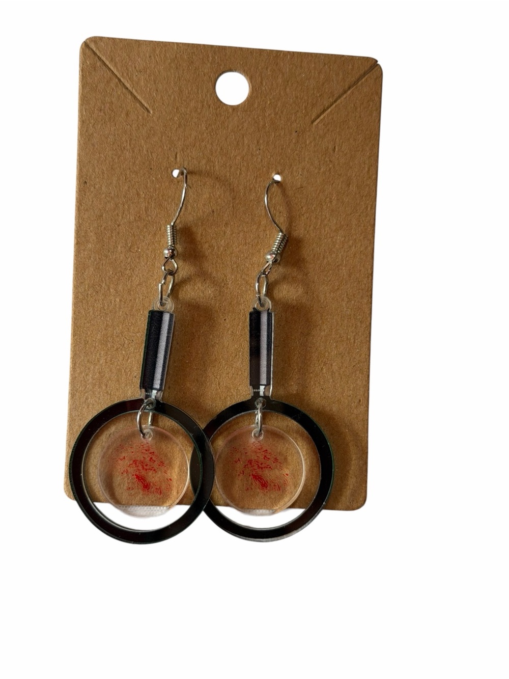 Women's Black Drop Earrings magnifying glass bloody fingerprint